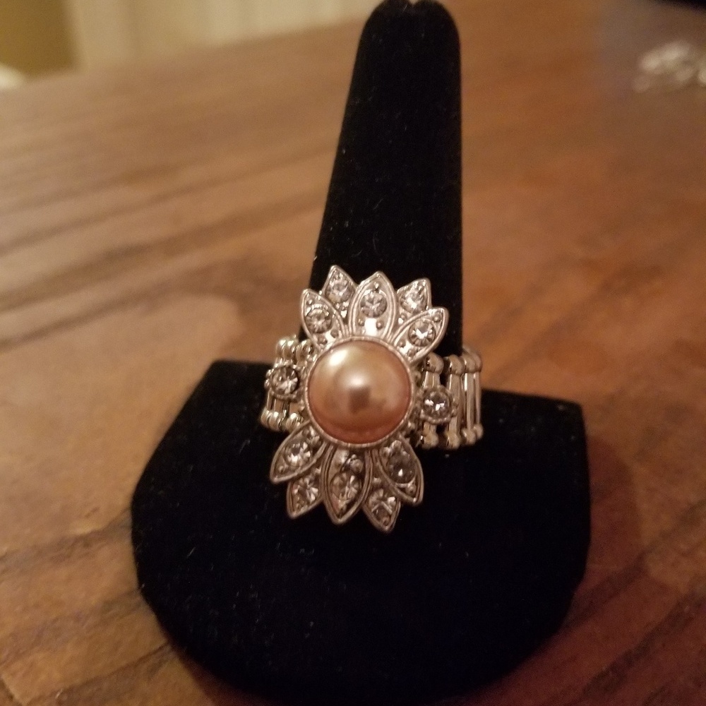 Light Orange and Rhinestone Silver Ring